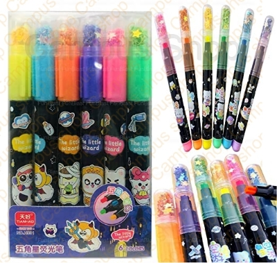 Picture of Tianhao Star Sequins Pentagonal Pen Highlighter Pen Student Hand Account Marker Pen No.H531 - Highlighter Pen