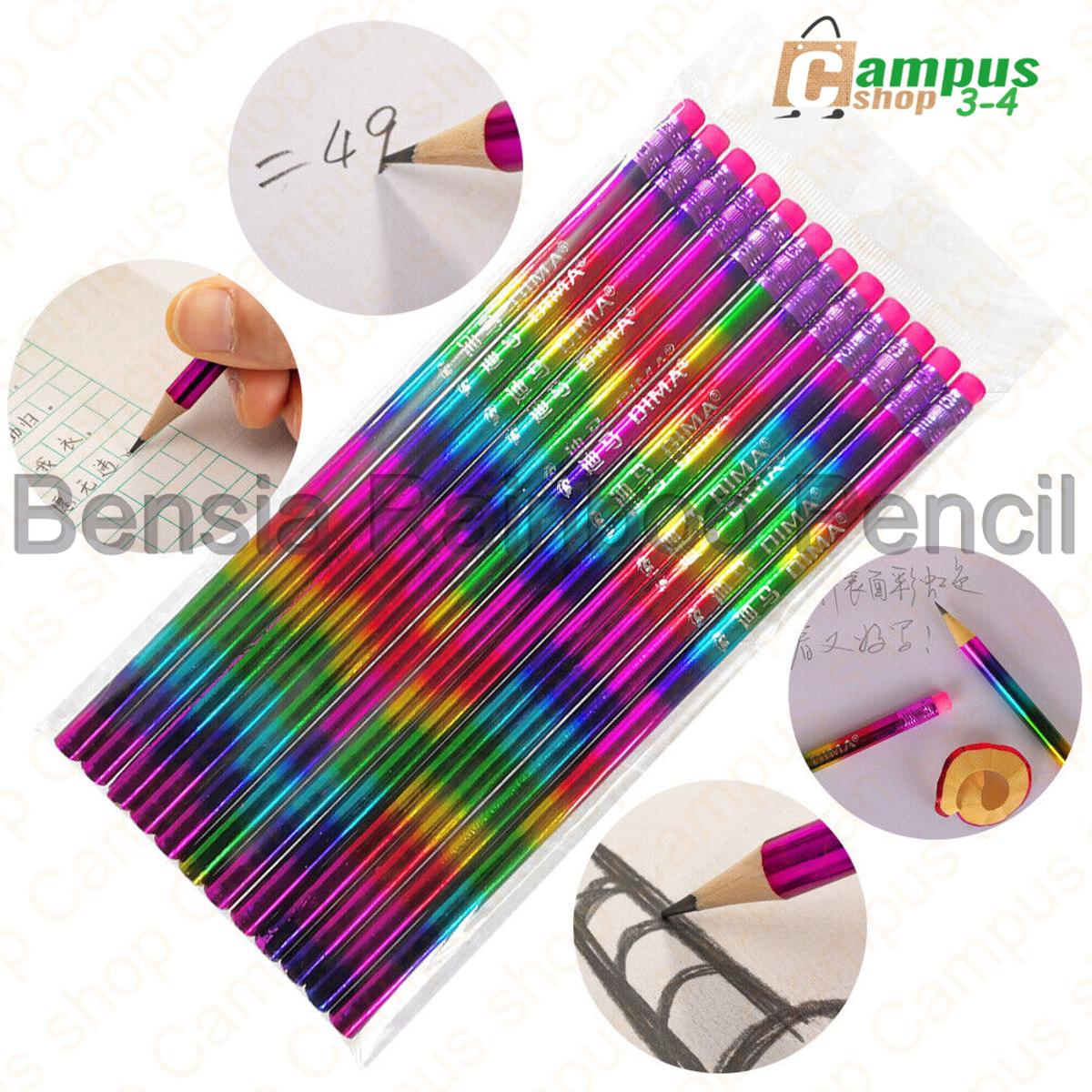 Picture of 10pcs With Rubber Pencil Rainbow Wood Pencil Green Pencil Colorful Appearance Pen School HB Standard Easy Roll