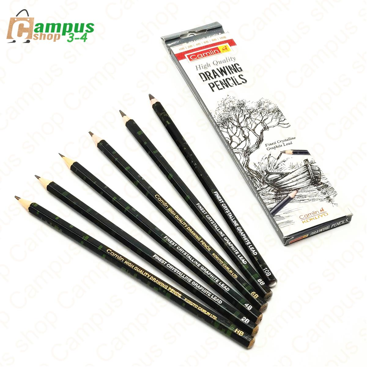 Picture of Camlin Drawing Pencil Set of 6 High Quality Pencil HB, 2B, 4B, 6B, 8B and 10B Graphite Art Pencils