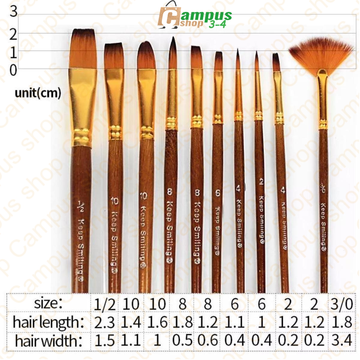 Picture of Keep Smiling 8010C - Pack of 10 Multi Shapes High Quality Nylon Professional Art Brush Set Water Color Oil Acrylic Artist Paint Brush Set