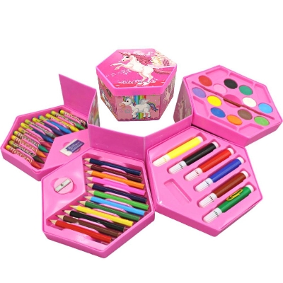 Picture of 46 pcs Hexagon color pencil Stationary Crayon Pencil Color Drawing Tools Marker Painting Water Color Set Watercolor