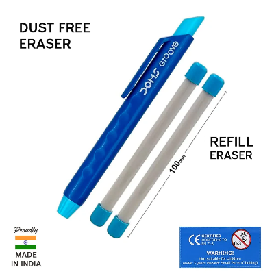 Picture of Doms Groove Retractable Eraser | Groove for Better Grip with Excellent Erasing Performance | Free 2 Refill Eraser with This Pack