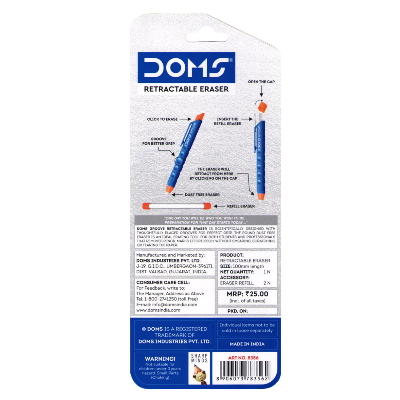 Picture of Doms Groove Retractable Eraser | Groove for Better Grip with Excellent Erasing Performance | Free 2 Refill Eraser with This Pack