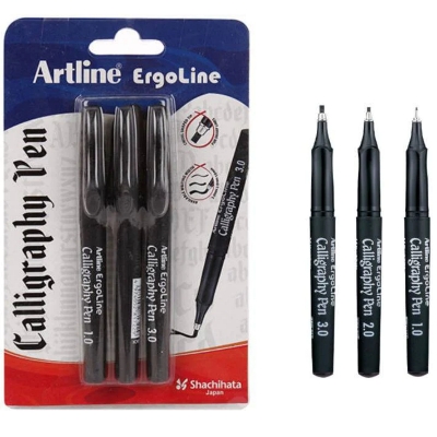 Picture of Artline Ergoline Calligraphy Fountain Pen with 1.0,2.0 & 3.0mm nibs - Black Ink