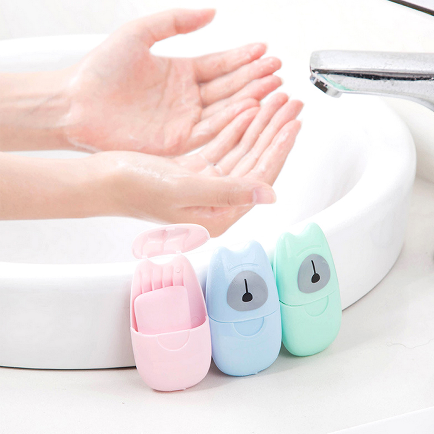 Picture of 50PCS Disposable Soap Paper Washing Cleaning Hand Bath Scented Soap Paper Soap Sheets Sanitizer for Kitchen Travel Hiking Commercial Use Hospitals