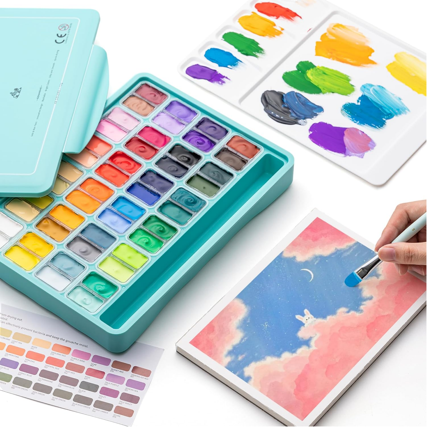 Picture of HIMI Twin Cup Jelly Gouache Paint Set, 48 Colors 12g, Jelly Cup Design, Non Toxic Paint for Canvas and Paper, Art Supplies for Professionals (Green Case) Visit the HIMI Store