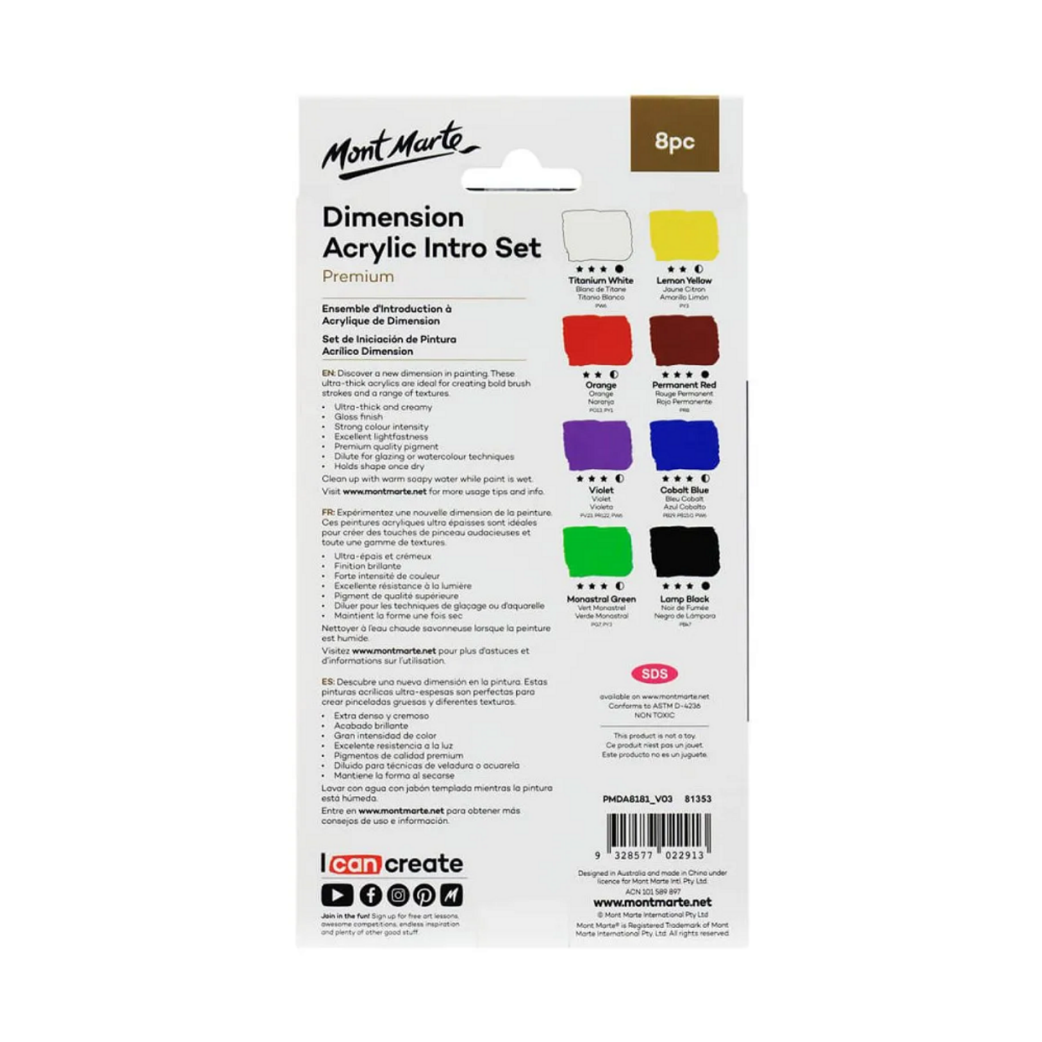 Picture of Mont Marte Dimension Acrylic Intro Set 8pc x 18ml