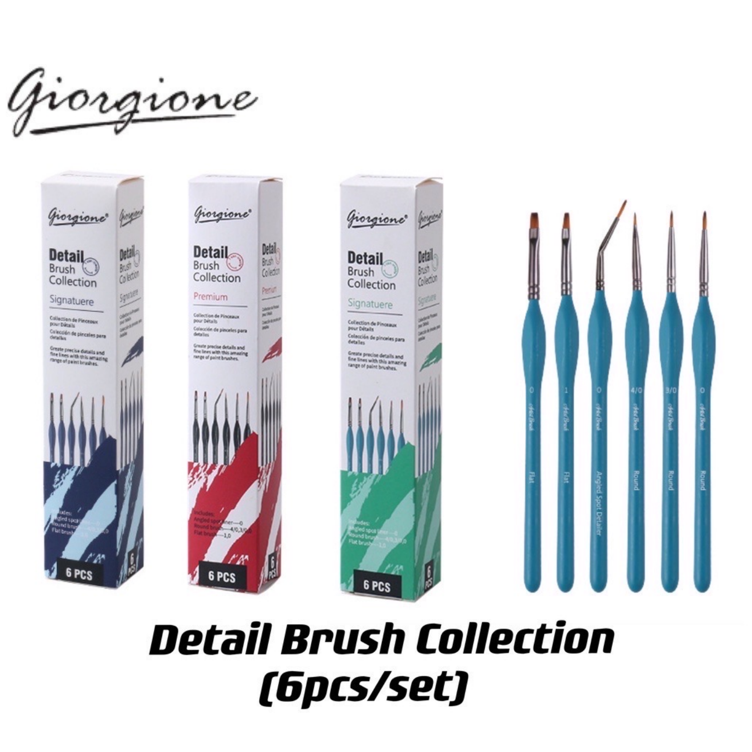 Picture of Giorgione 6 pcs Nylon Hair Wooden Handle Detailed Paint Brushes set
