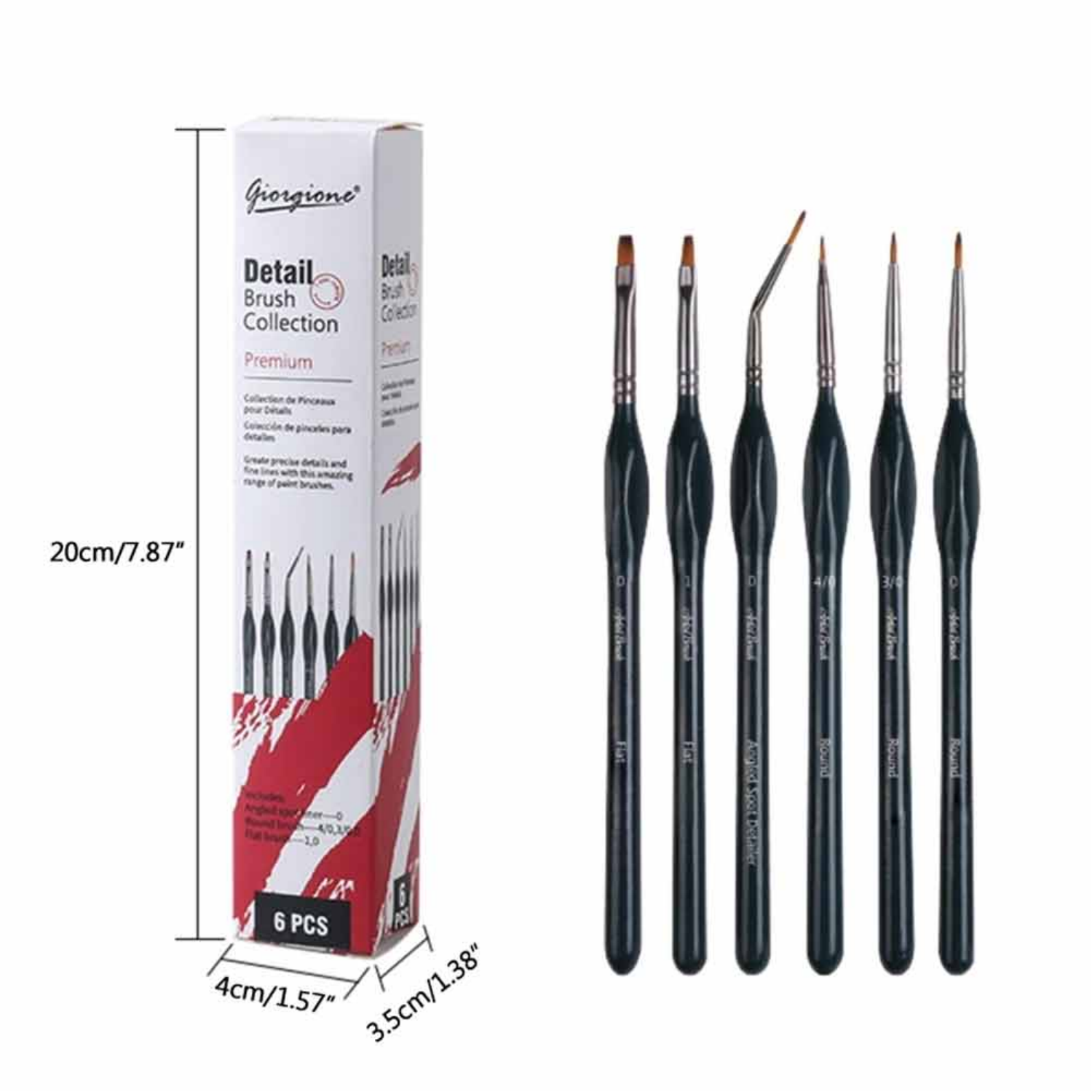 Picture of Giorgione 6 pcs Nylon Hair Wooden Handle Detailed Paint Brushes set