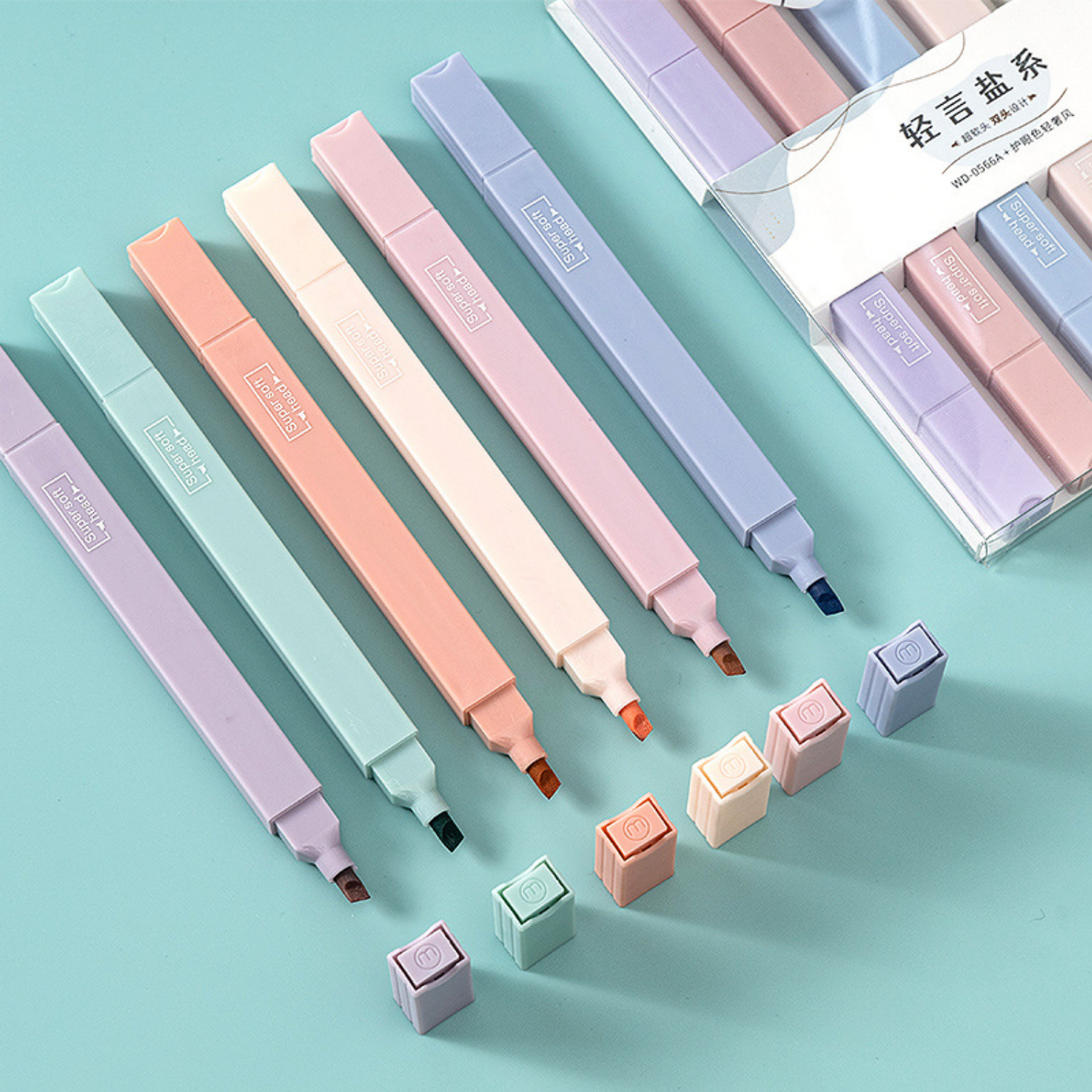 Picture of 6 pcs/Pastel highlighters/Stationery/Pastel markers/Water-based markers/Inexpensive text highlighters f0643