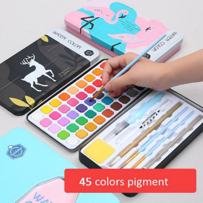 Picture of Watercolor Paint Set, 45 Colors Solid Pigment,  Vivid Colors, Easy to Blend, Light Weight, Perfect Travel Watercolor Set for Artists