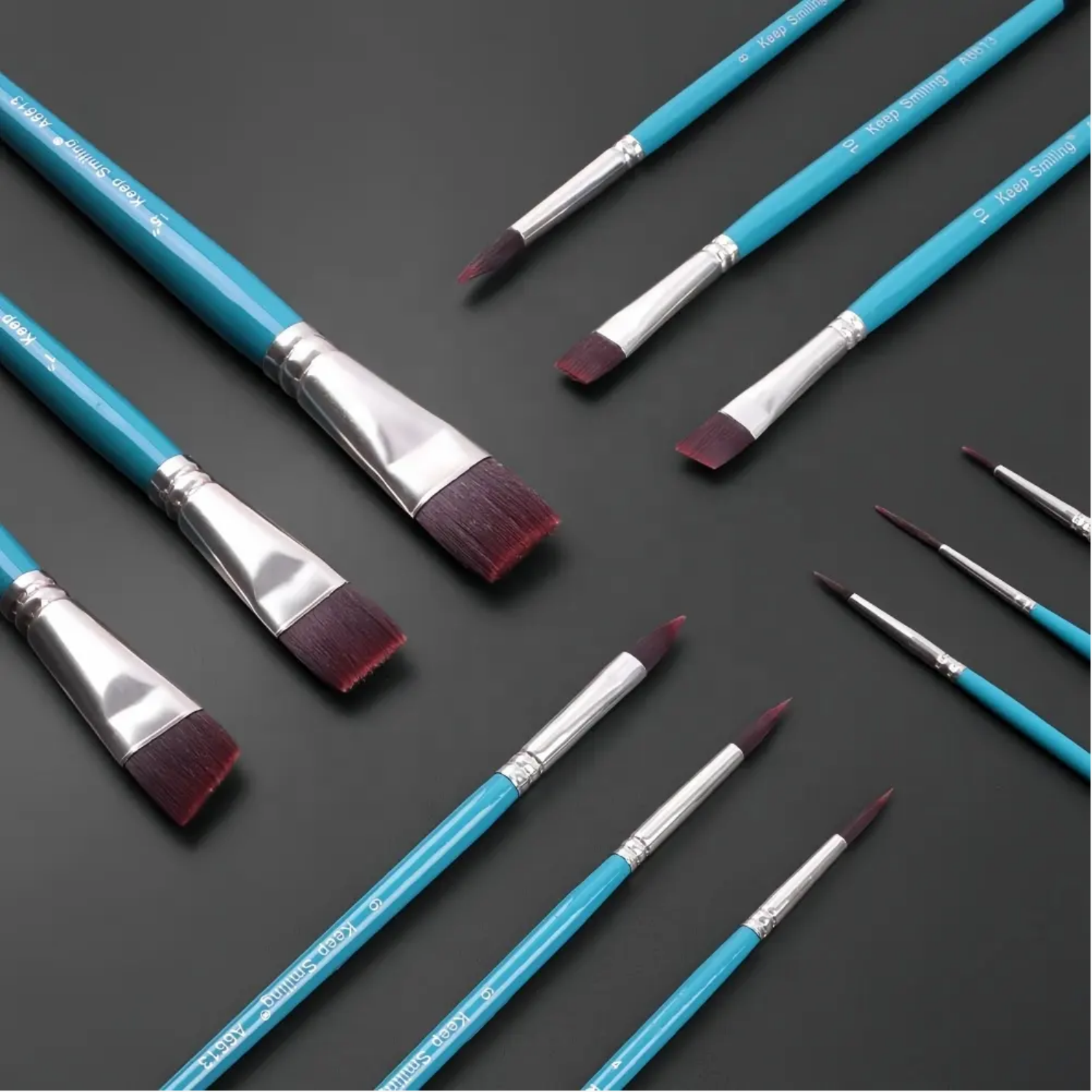 Picture of Keep Smiling 12pcs Paint Brush Set Nylon Hair Artist Paint Brushes Wooden Handle Paintbrush