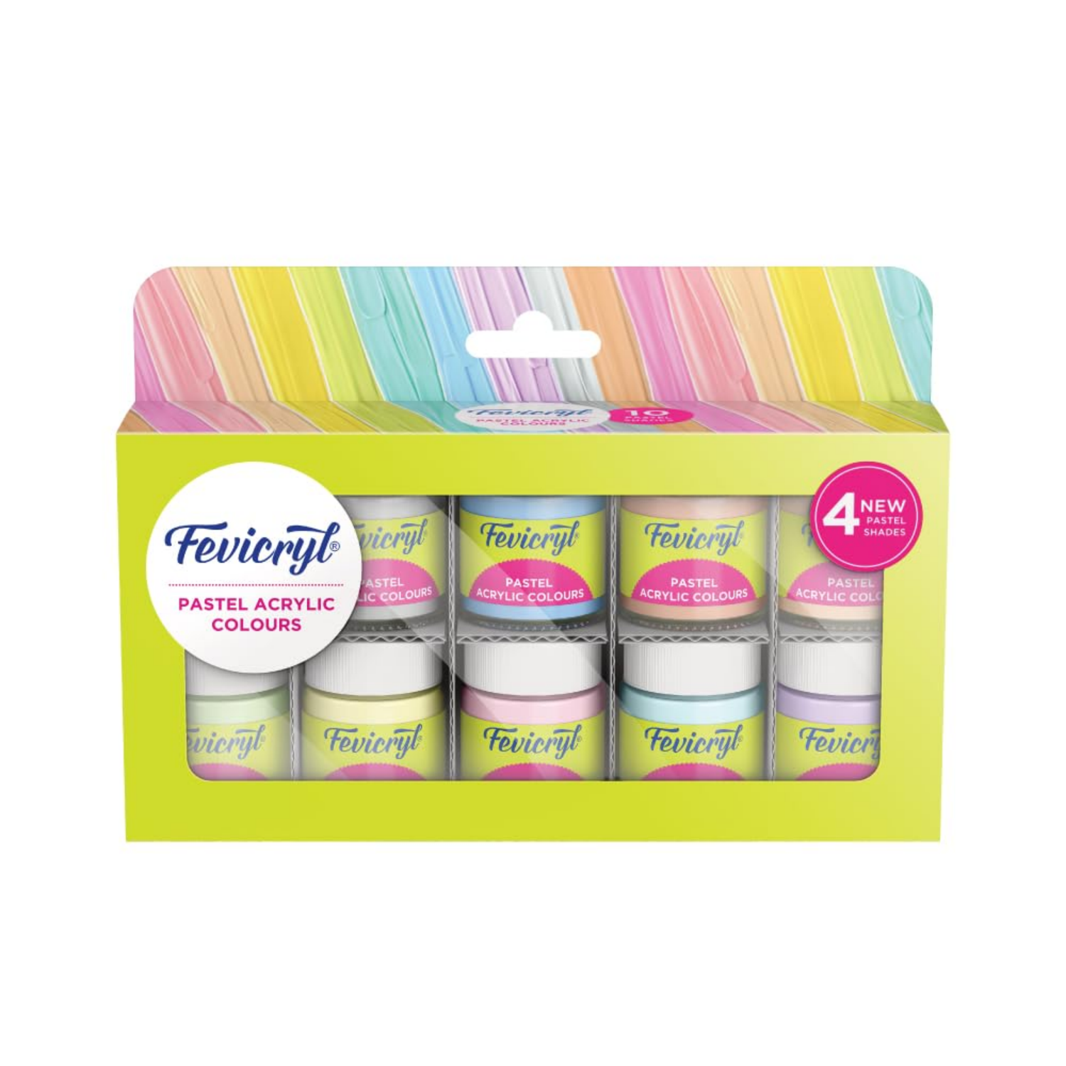 Picture of Fevicryl Acrylic Colours Pastel Kit | 10 Colours x 15 ml | DIY Paint, Rich Pigment | Multicolour & Multi-surface | Non-Cracking Paint for Canvas, Wood, Leather, Earthenware, Metal