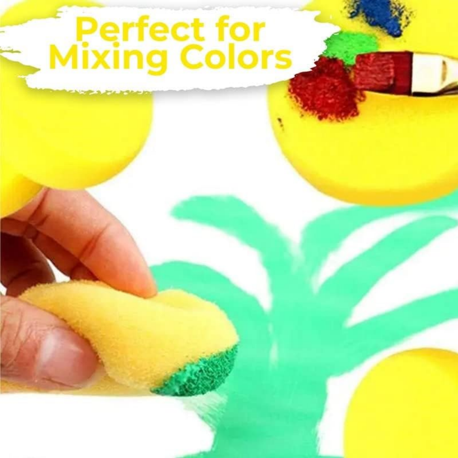 Picture of kreni 2pcs Yellow Painting Sponge Craft Sponges Round Synthetic Sponge Artist Watercolor Sponges for Craft Art Project Clay Cleaning Synthetic Painting