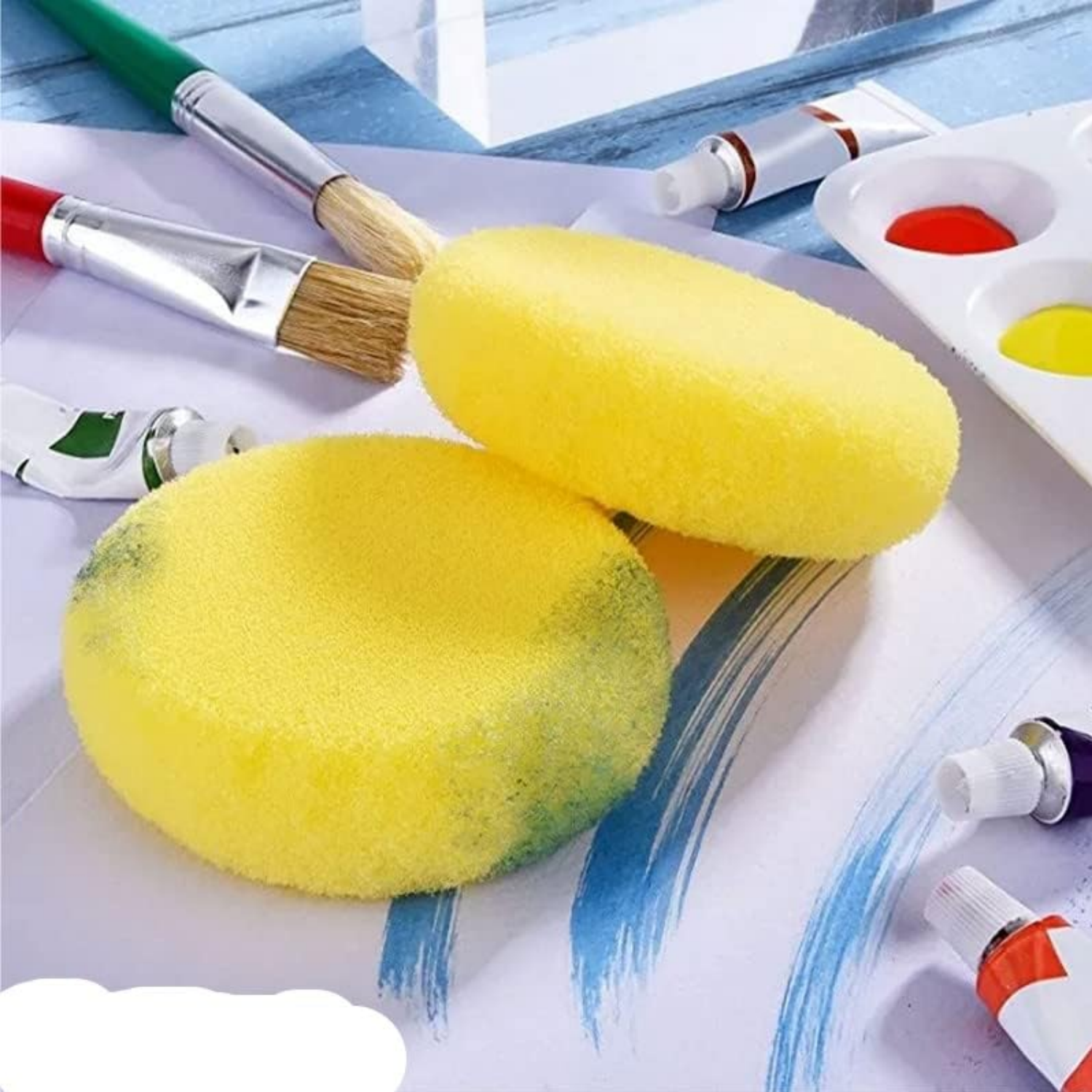 Picture of kreni 2pcs Yellow Painting Sponge Craft Sponges Round Synthetic Sponge Artist Watercolor Sponges for Craft Art Project Clay Cleaning Synthetic Painting