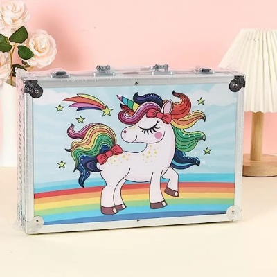 Picture of 45Pcs Professional Art Set- Drawing Painting Sketching Colouring Set- All In 1 Art Set -Oil Pastels, Colour Pencils & Pens, Water Colours & More- Unicorn Design Aluminium Case