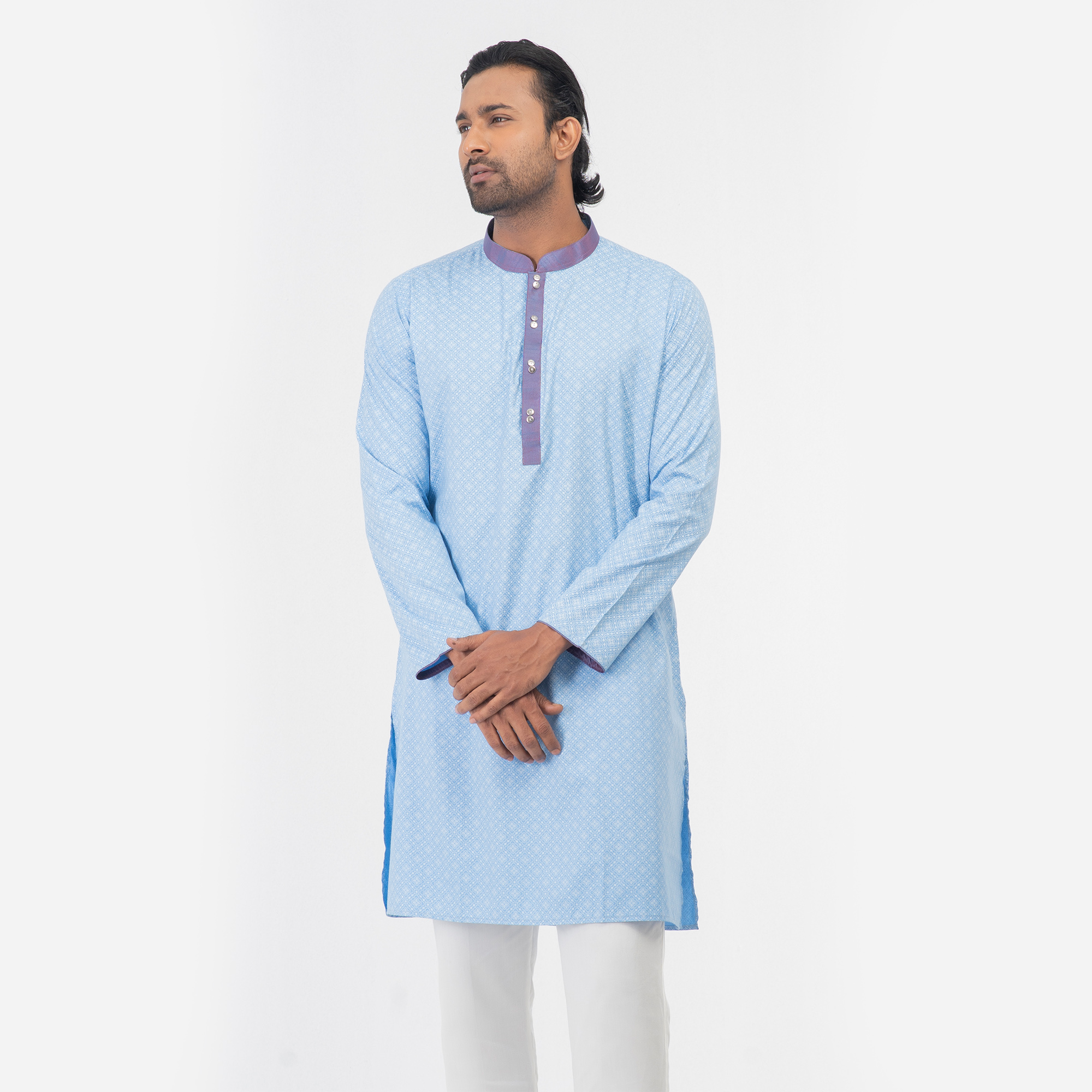 Picture of Printed Contrast Semi Fit Casual Panjabi