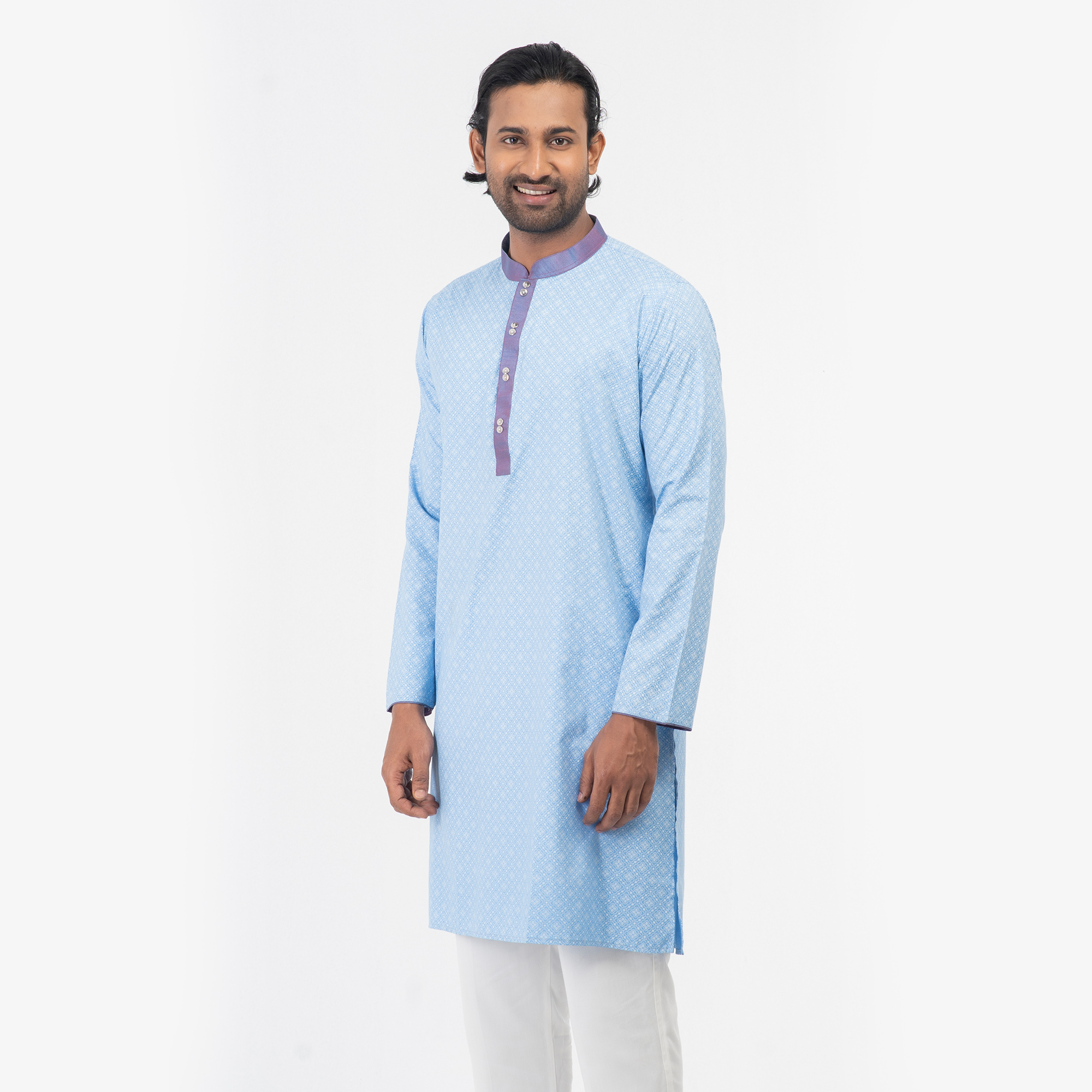 Picture of Printed Contrast Semi Fit Casual Panjabi