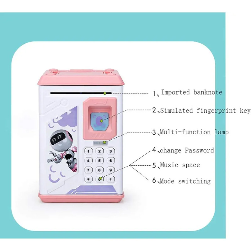 Picture of Cartoon Children's Piggy Bank ATM Password Box Creative Toy Fingerprint Safe Bedroom Desktop Decoration Piggy Bank Birthday Gift