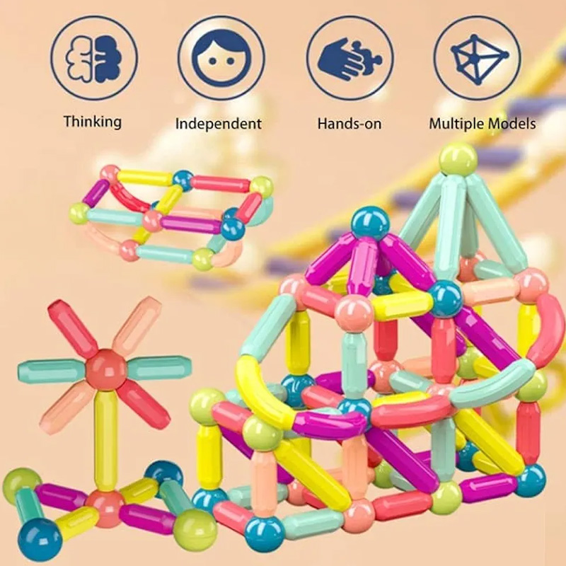 Picture of Magnetic Sticks Building Blocks Toy for Kids, Magnetic Balls and Rods Set Kids Montessori Toys Stacking Toys for Kids Age 3+ Years (25 Pcs), Multi