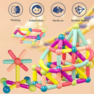 Picture of Magnetic Sticks Building Blocks Toy for Kids, Magnetic Balls and Rods Set Kids Montessori Toys Stacking Toys for Kids Age 3+ Years (25 Pcs), Multi
