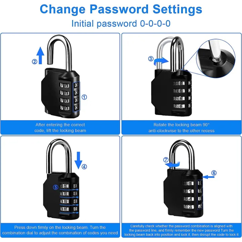 Picture of Combination Padlock 4 Digit Padlock, Zinc Alloy Code Padlock, No Need Keys, Change Yourself - Even Your Code At Will, Suitable for Lockers, Garages, Gates, Schools