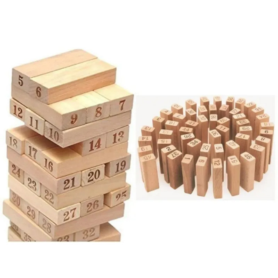 Picture of 54pcs Jenga Number Wooden Stacking Tower Game for Kids & Adults Stack High Wooden Game With 4 Dice