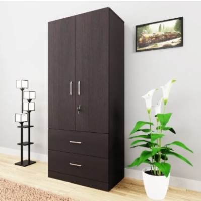Picture of 2 Part Almirah with coat hanger shelf & 2 Locker Drawer Alamary / Laminated Board Wardrobe2 Door Almira -  Modern Home Furniture M1