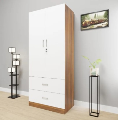 Picture of 2 Part Almirah with coat hanger shelf & 2 Locker Drawer Alamary / Laminated Board Wardrobe2 Door Almira -  Modern Home Furniture M1