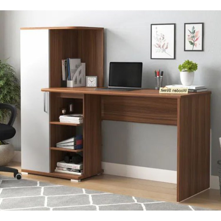 Picture of Modern Home Office Computer Table | Study Table | Laptop Desk with Shelves (White Color Finish) - Computer Table