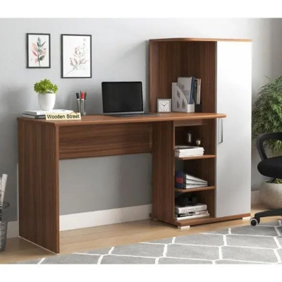 Picture of Modern Home Office Computer Table | Study Table | Laptop Desk with Shelves (White Color Finish) - Computer Table