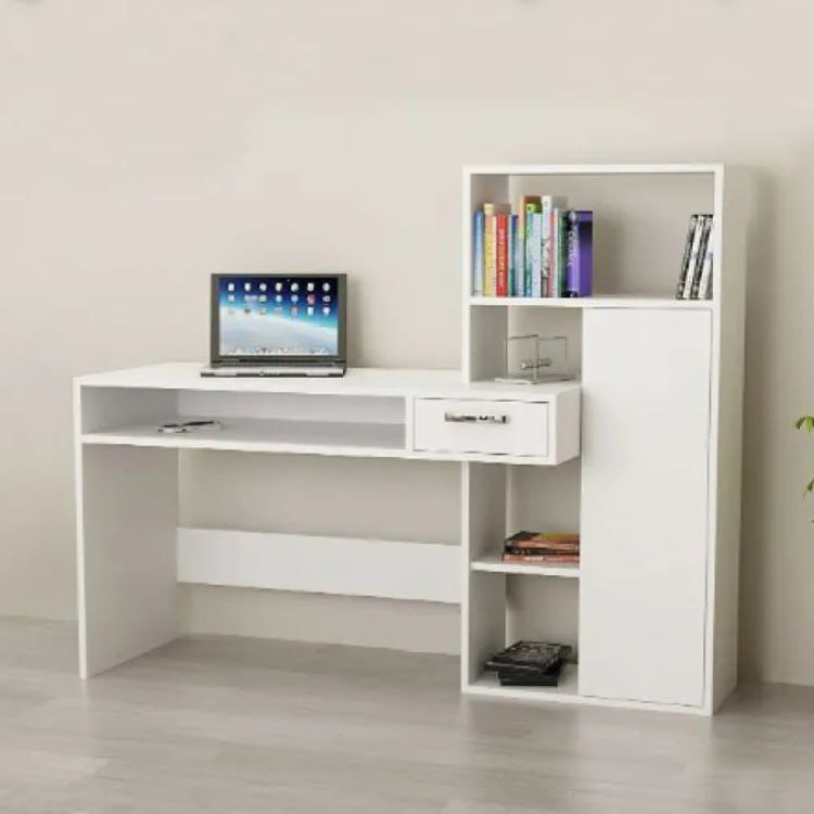 Picture of Home Office Computer Table | Study Table | Laptop Desk with Shelves (White Color Finish) - Computer Table