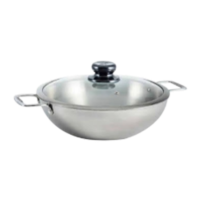 Picture of SKB 3 Layer Wok with Glass Lid, SuS304 Food Grade made by Stainless steel material 32 CM