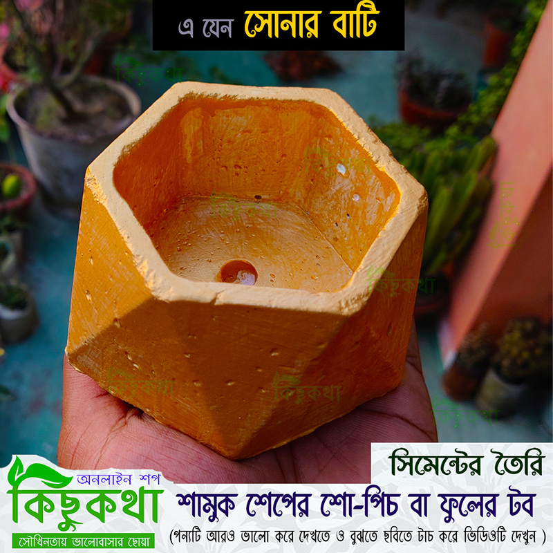 Picture of Bowl Shape Golden Color Concrete Made Mini Flower Tob of Show Peace - 01 pcs / সোনার বাটি / সিমেন্টের তৈরি বাটি শেপের সোনালি রঙ বড় সাইজ ফুলের টব বা শো-পিচ