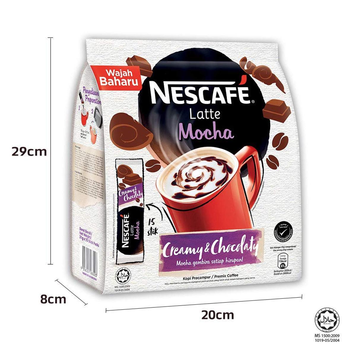 Picture of Nescafe3 In 1 Mocha Coffee Latte - Instant Coffee Packets - Single Serve Flavored Coffee Mix 15 Sticks
