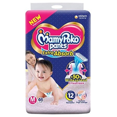 Picture of Mamy_poko Baby Diapers Medium Pants 46 Pcs Pack (07-12kg), Made in India