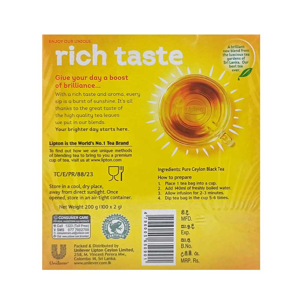 Picture of Lipton Yellow Label Black Tea 200gram (2g x100 sachets)