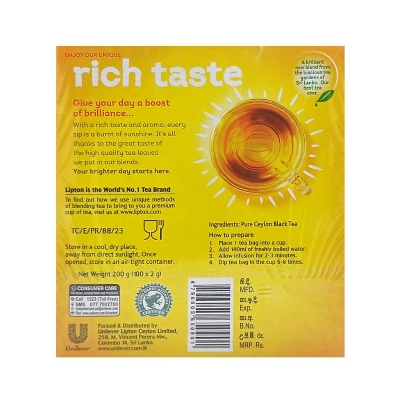 Picture of Lipton Yellow Label Black Tea 200gram (2g x100 sachets)