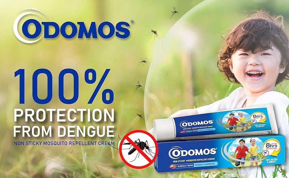 Picture of Odomos Blue 100gm Naturals Mosquito Repellent Non-Sticky Cream with Vitamin E & Almond Oil (Made in India)