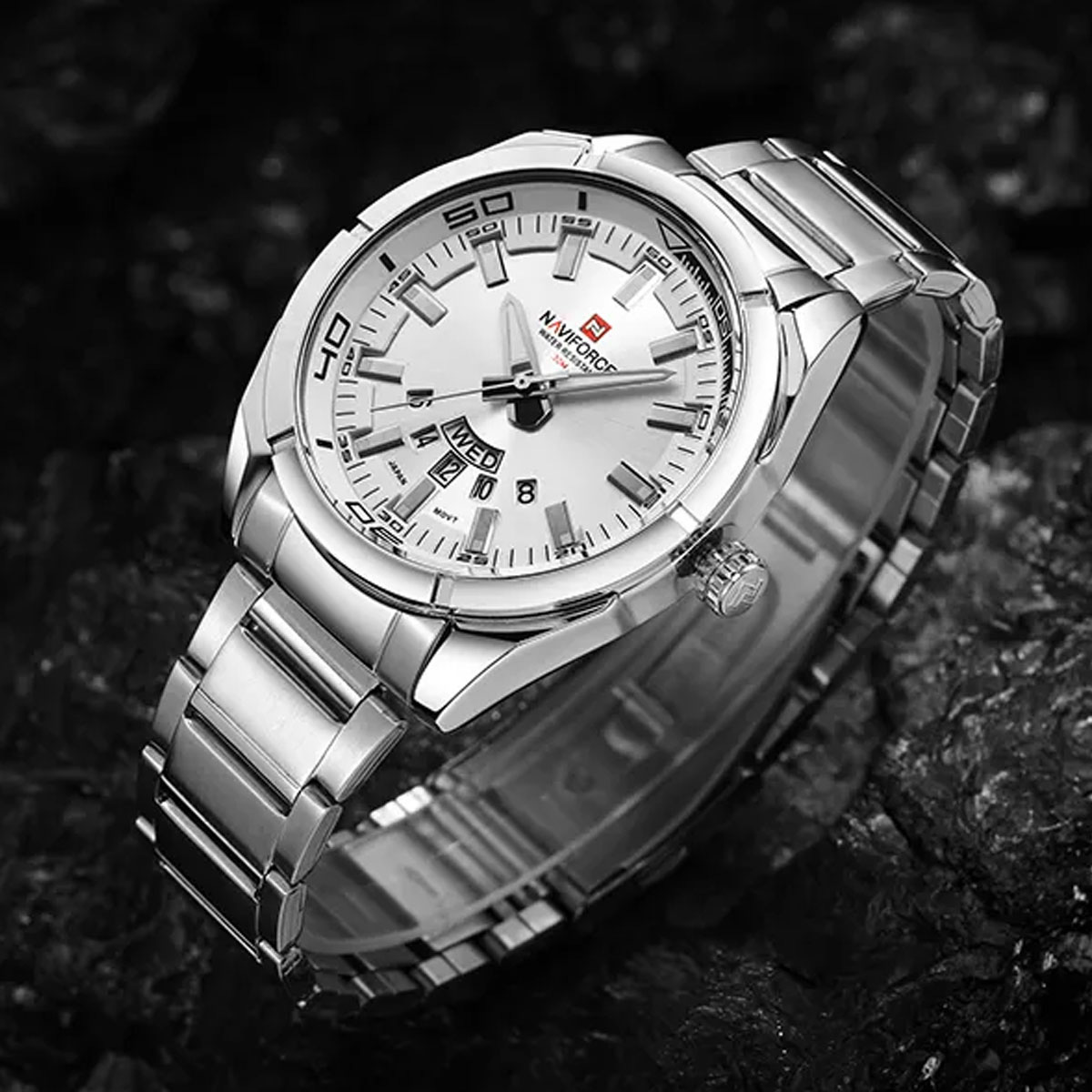 Picture of Naviforce NF9038- Silver Stainless Steel Analog Watch for Men - Silver and White