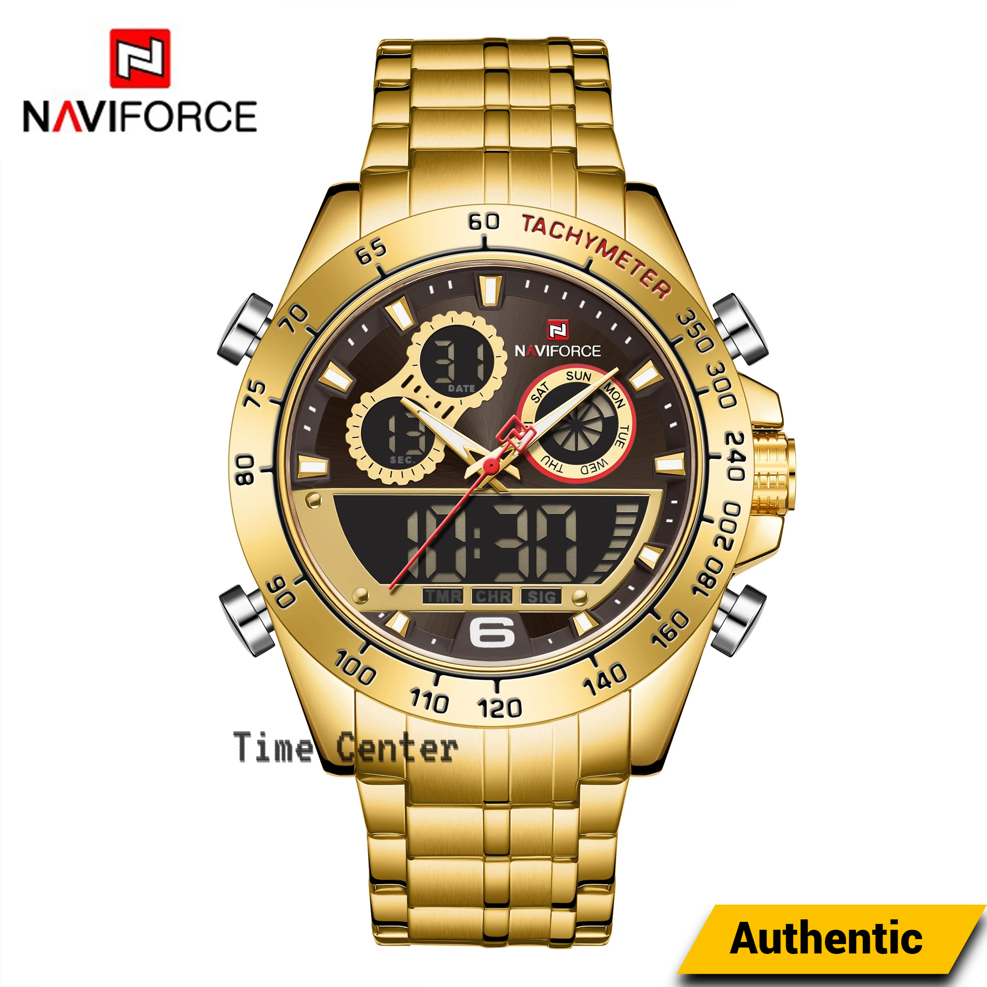 Picture of NAVIFORCE NF9188 Men's Stainless Steel Luxury Fashionable Classic Dual Time Wrist Watch For Men - Golden