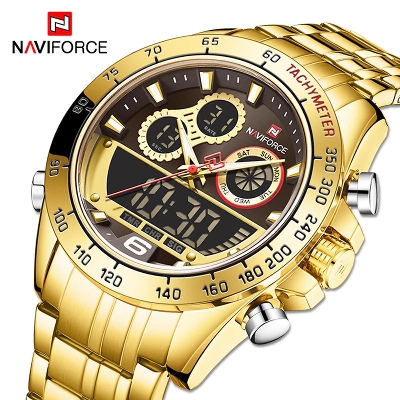 Picture of NAVIFORCE NF9188 Men's Stainless Steel Luxury Fashionable Classic Dual Time Wrist Watch For Men - Golden