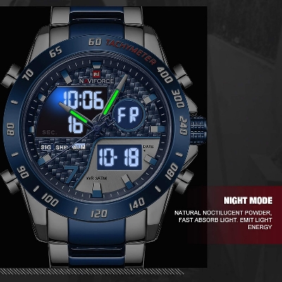 Picture of NAVIFORCE NF9171 Silver And Royal Blue Two-tone Stainless Steel Dual Wrist Watch For Men - Royal Blue & Silver