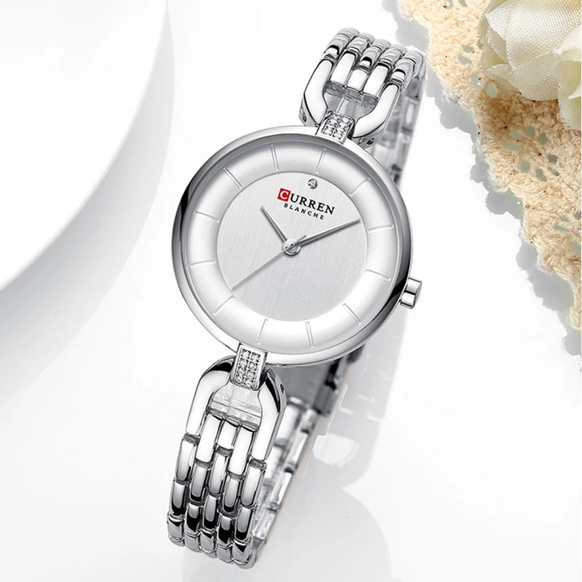 Picture of Curren 9052 Luxury Brand Fashion Stainless Steel Wrist Watch For Women- Silver