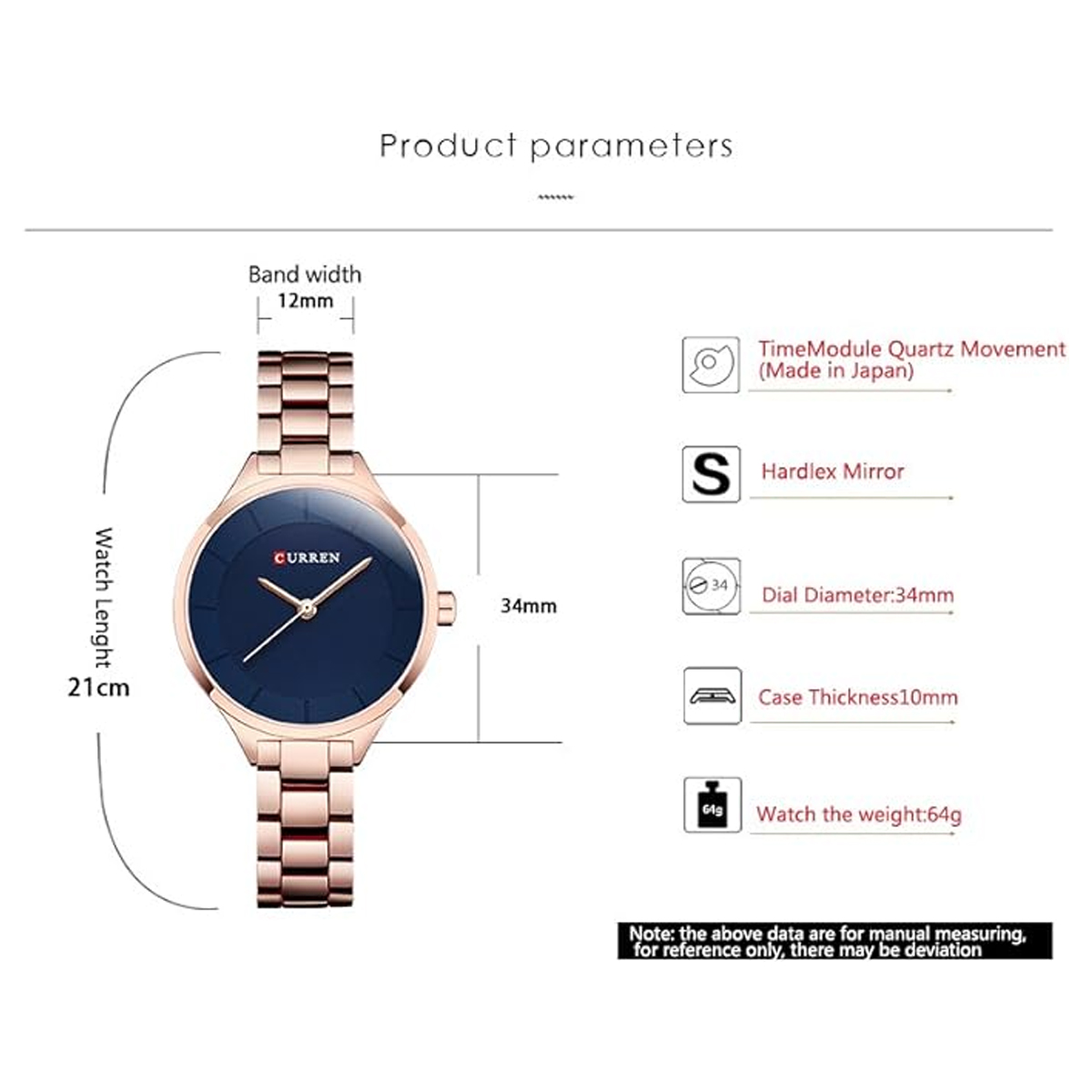 Picture of Curren 9015 Women'S Watch Luxurious Stainless Steel Women'S Watch-Rose Gold And Blue Color