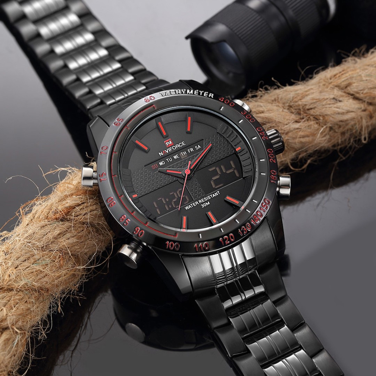 Picture of Naviforce NF9024 Stainless Steel Dual Display Quartz Watch - Black and White