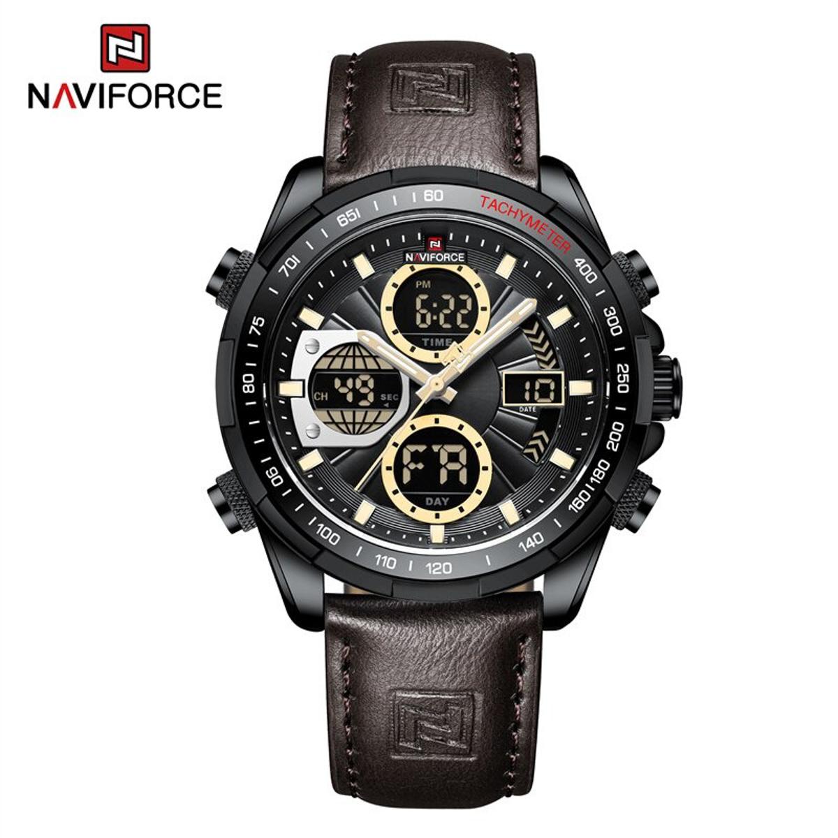 Picture of NAVIFORCE 9197 Top Brand Luxury PU Leather Casual Men Watch Digital Male Clock Military Sport Man Wristwatch-Brown
