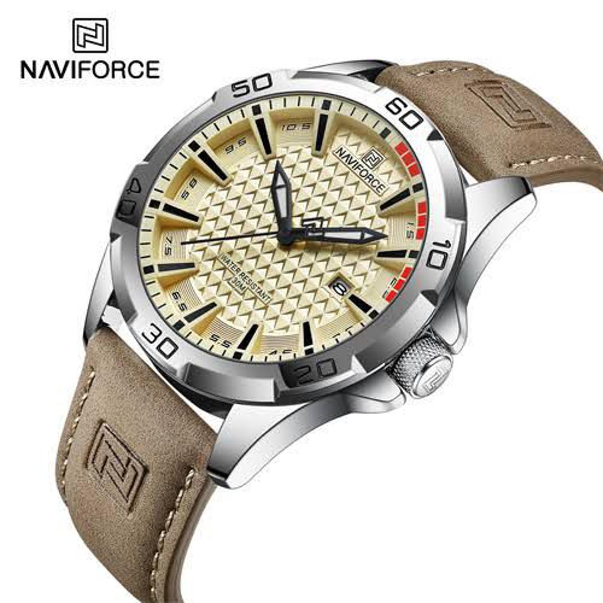 Picture of পুরুষদের স্টাইলের কব্জির জন্য naviforce 8023 ক্যাজুয়াল চামড়ার ঘড়ি-রূপালী সাদা রঙের