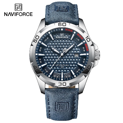 Picture of পুরুষদের জন্য naviforce 8023 ক্যাজুয়াল চামড়ার ঘড়ি স্টাইলের হাতঘড়ি রূপালী এবং নীল রঙের