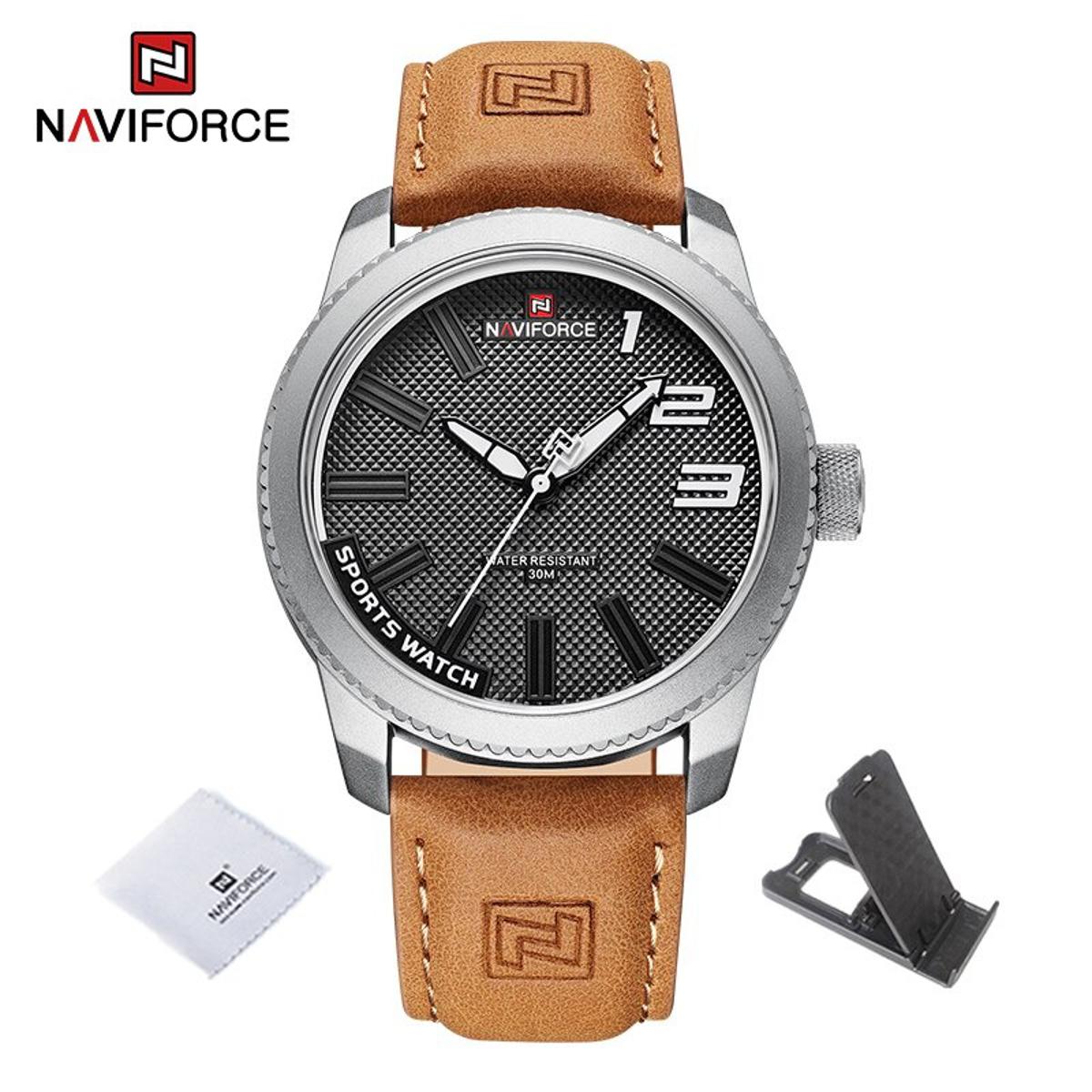 Picture of NAVIFORCE 9202 Casual Leather Watch for Men Style Fashion Wristwatches -Silver & Black